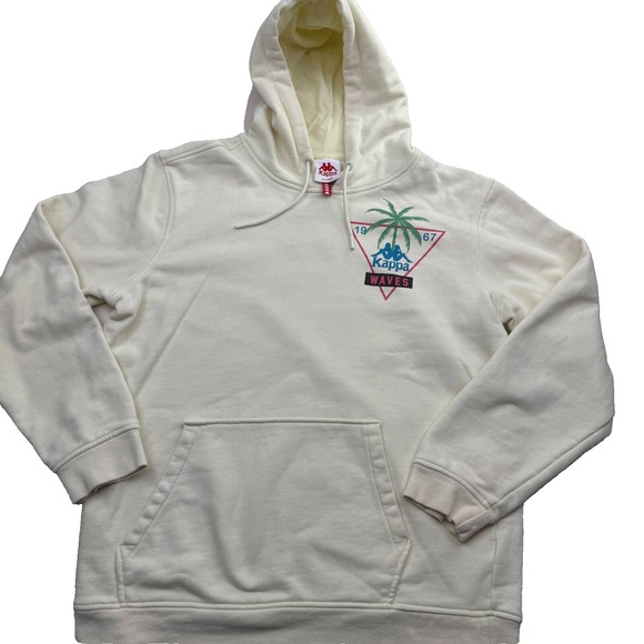Kappa Hoodie Men XL Beige Cotton Oracabessa Waves Lined Kangaroo Pocket Pullover - Picture 1 of 12